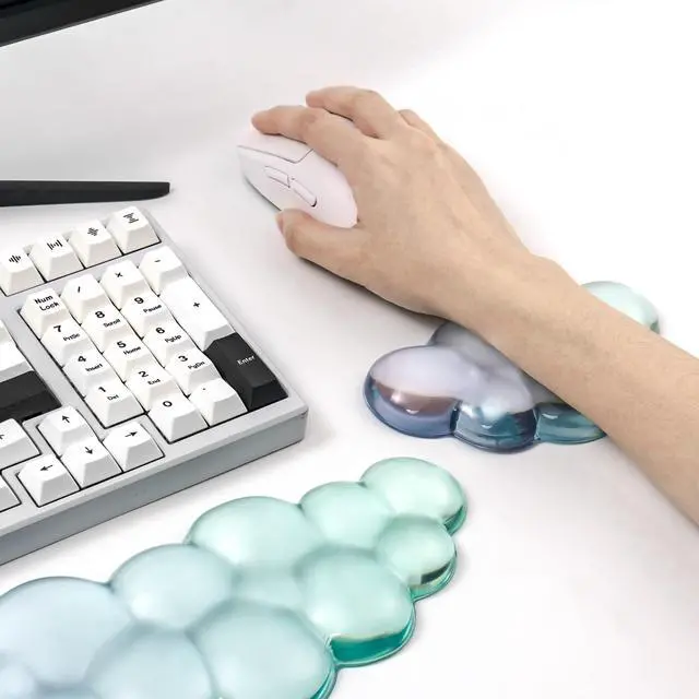 Alt view image 5 of 7 - Gel Keyboard and Mouse Wrist Rest Set Clear Cloud Wrist Rest for Computer Keyboard 60%/68%/75%, Comfort & Support for Typing and Gaming(Purple Green)