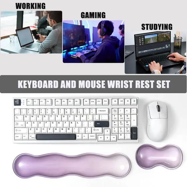 Alt view image 3 of 7 - Ergonomic Gel Keyboard and Mouse Wrist Rest Set Clear Wrist Rest for Computer Keyboard 60%/68%/75%, Comfort & Support for Typing and Gaming (Grey Purple)