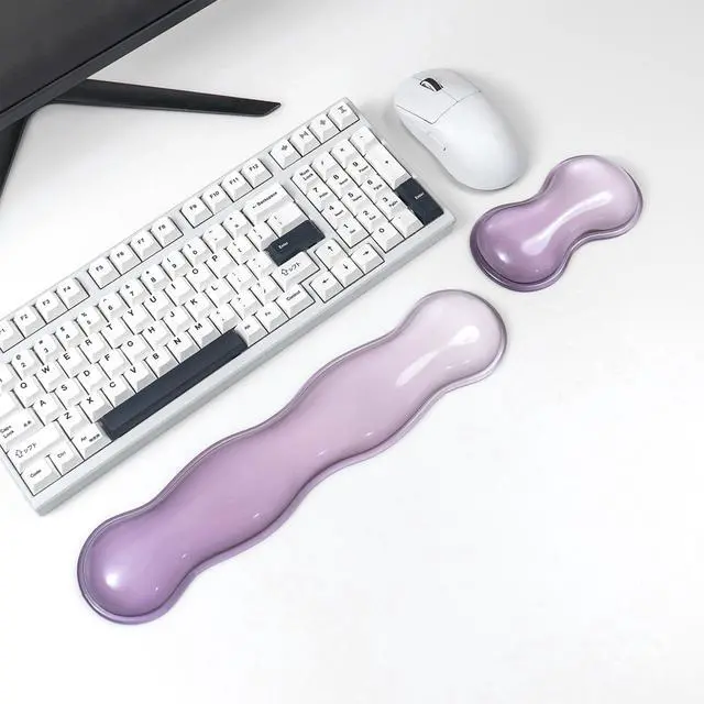 Alt view image 2 of 7 - Ergonomic Gel Keyboard and Mouse Wrist Rest Set Clear Wrist Rest for Computer Keyboard 60%/68%/75%, Comfort & Support for Typing and Gaming (Grey Purple)