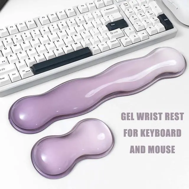 Alt view image 5 of 7 - Ergonomic Gel Keyboard and Mouse Wrist Rest Set Clear Wrist Rest for Computer Keyboard 60%/68%/75%, Comfort & Support for Typing and Gaming (Grey Purple)