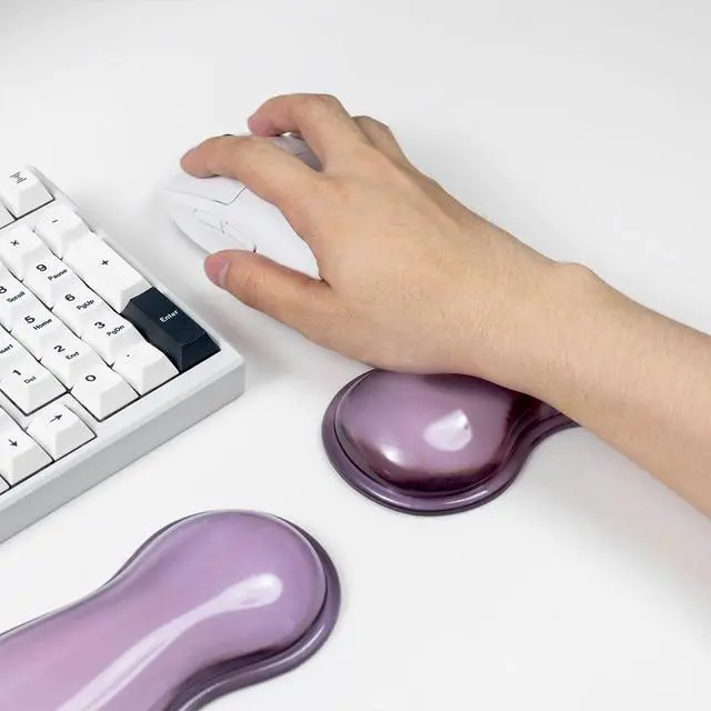 Alt view image 7 of 7 - Ergonomic Gel Keyboard and Mouse Wrist Rest Set Clear Wrist Rest for Computer Keyboard 60%/68%/75%, Comfort & Support for Typing and Gaming (Grey Purple)