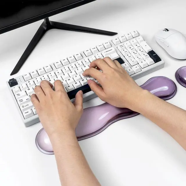 Alt view image 6 of 7 - Ergonomic Gel Keyboard and Mouse Wrist Rest Set Clear Wrist Rest for Computer Keyboard 60%/68%/75%, Comfort & Support for Typing and Gaming (Grey Purple)