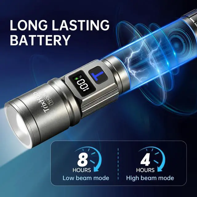 Alt view image 5 of 7 - Rechargeable Flashlights 2 Pack, Super Bright High Lumens Flash Light, 5 Modes Zoomable Linternas with LCD Digital Display, Powerful Handheld LED Flashlights for Home Camping (Titanium)