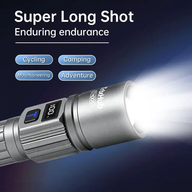 Alt view image 6 of 7 - Rechargeable Flashlights 2 Pack, Super Bright High Lumens Flash Light, 5 Modes Zoomable Linternas with LCD Digital Display, Powerful Handheld LED Flashlights for Home Camping (Titanium)