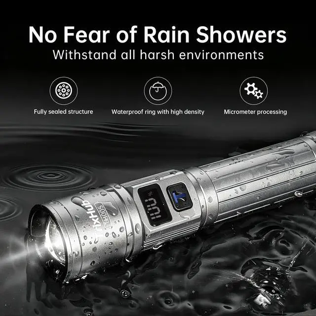 Alt view image 7 of 7 - Rechargeable Flashlights 2 Pack, Super Bright High Lumens Flash Light, 5 Modes Zoomable Linternas with LCD Digital Display, Powerful Handheld LED Flashlights for Home Camping (Titanium)