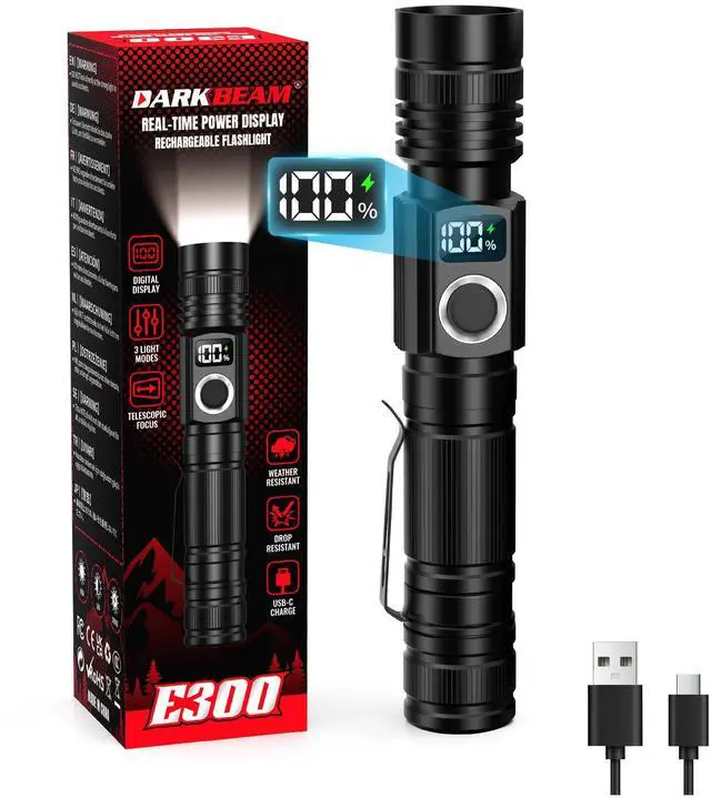 Main image of 2800 High Lumens Flashlights with LED Power Display, Rechargeable