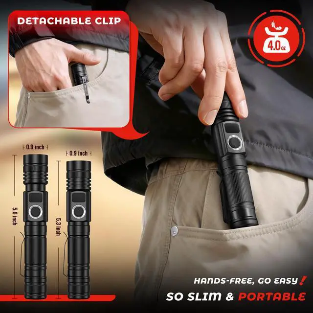 Alt view image 6 of 7 - 2800 High Lumens Flashlights with LED Power Display, Rechargeable