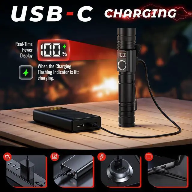 Alt view image 7 of 7 - 2800 High Lumens Flashlights with LED Power Display, Rechargeable