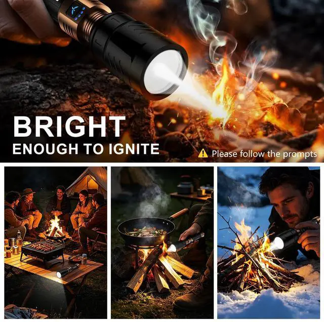 Alt view image 2 of 7 - Flashlight with Ignition Lens,Yellow/Blue Light,3000lm Flashlights High Lumens,Super Bright Rechargeable 5000,Zoomable,6Modes,Waterproof Tactical Flash Light for Camping,Outdoor and Home,Gift