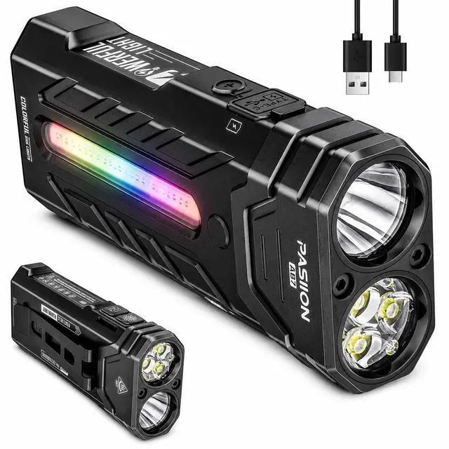 Main image of EDC Rechargeable Flashlight 3250 Lumens with RGB Light,55 Modes Multifunctional Flat Flashlight with Floodlight,Spotlight and Magnetic Base,Waterproof USB C Flashlight for Camping,Home,Emergencies