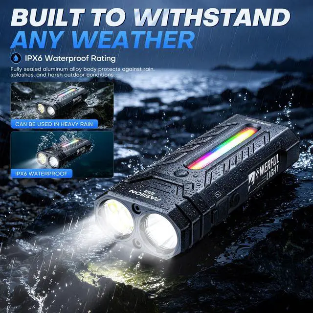 Alt view image 7 of 7 - EDC Rechargeable Flashlight 3250 Lumens with RGB Light,55 Modes Multifunctional Flat Flashlight with Floodlight,Spotlight and Magnetic Base,Waterproof USB C Flashlight for Camping,Home,Emergencies