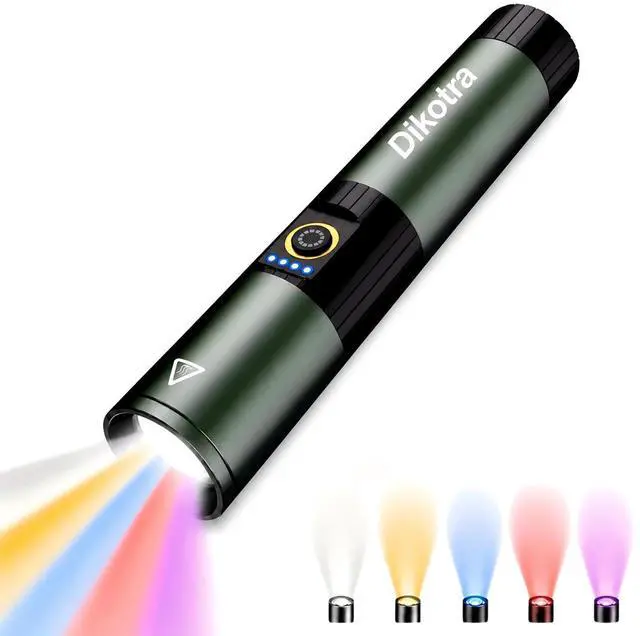 Main image of 5 Color Rechargeable Flashlight, Zoomable RGB Multi-Color Light
