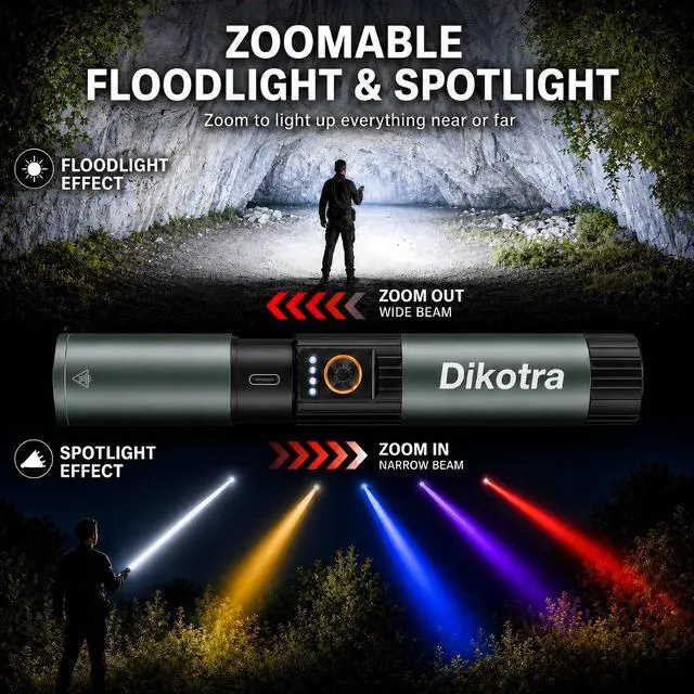 Alt view image 2 of 7 - 5 Color Rechargeable Flashlight, Zoomable RGB Multi-Color Light