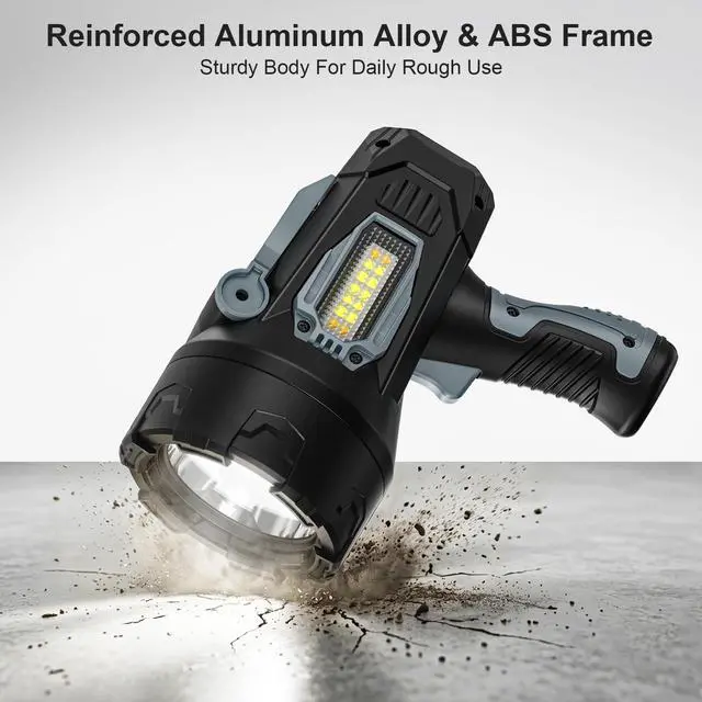 Alt view image 7 of 7 - Rechargeable Spotlight Flashlight 2000000 Lumens, Spot Lights Outdoor with Cob Light & Foldable Stand, Spot Light Long Runtime, Handheld Spotlights for Boating Hunting