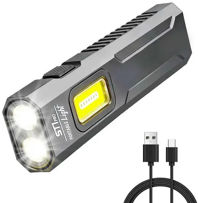 Main image of 1500LM Ultra Bright Rechargeable Portable Flashlight, Magnetic with Clip EDC Flash Light, 9 Light Modes with UV/RGB Light, Small Thin Handheld Flashlight for Home Emergencies Camping, Aluminum, Grey