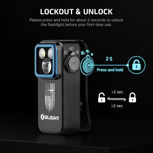 Alt view image 5 of 7 - Oclip Pro Rechargeable EDC Clip-on Flashlight, Patriotic Flag