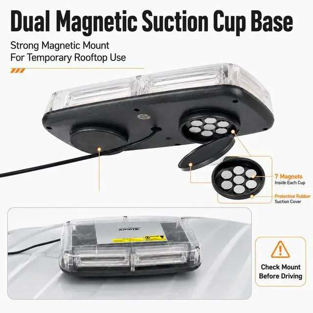 Alt view image 3 of 7 - Amber COB LED Rooftop Strobe Beacon Light, 12V Magnetic Base Caution Lightbar with 19 Flash Patterns for Construction Towing Snow Plow Pickup Work Trucks Cars