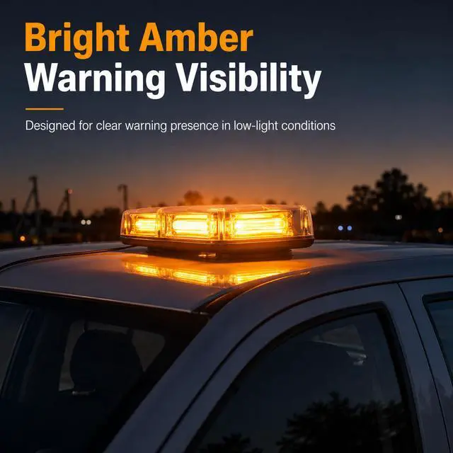 Alt view image 2 of 7 - Amber COB LED Rooftop Strobe Beacon Light, 12V Magnetic Base Caution Lightbar with 19 Flash Patterns for Construction Towing Snow Plow Pickup Work Trucks Cars