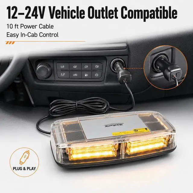 Alt view image 5 of 7 - Amber COB LED Rooftop Strobe Beacon Light, 12V Magnetic Base Caution Lightbar with 19 Flash Patterns for Construction Towing Snow Plow Pickup Work Trucks Cars