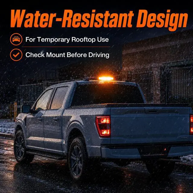Alt view image 7 of 7 - Amber COB LED Rooftop Strobe Beacon Light, 12V Magnetic Base Caution Lightbar with 19 Flash Patterns for Construction Towing Snow Plow Pickup Work Trucks Cars