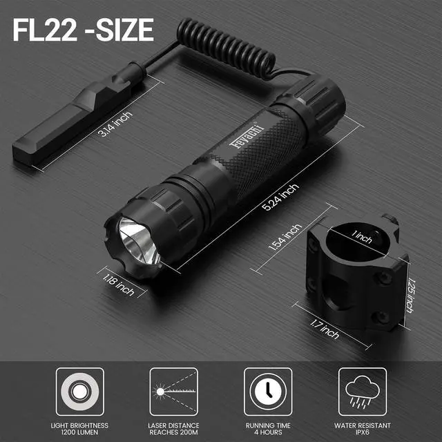 Alt view image 6 of 7 - FL22 Tactical Flashlight 1200 Lumens LED Light M Lock Rail Mount Ar Flashlight with Pressure Switch