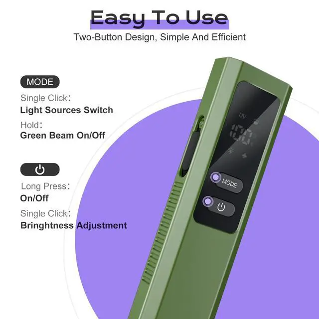 Alt view image 3 of 7 - EDC Flashlight 4 in 1 Pocket Magnetic Slim Flat Flashlight High Lumens Work Light with Green Beam & UV Light & Warning Light Combo EDC Rechargeable LT-010 (Green)