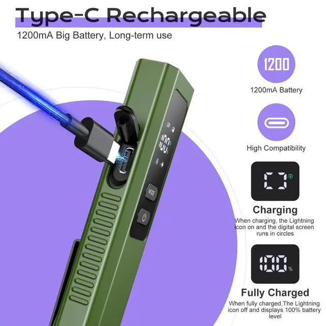 Alt view image 5 of 7 - EDC Flashlight 4 in 1 Pocket Magnetic Slim Flat Flashlight High Lumens Work Light with Green Beam & UV Light & Warning Light Combo EDC Rechargeable LT-010 (Green)