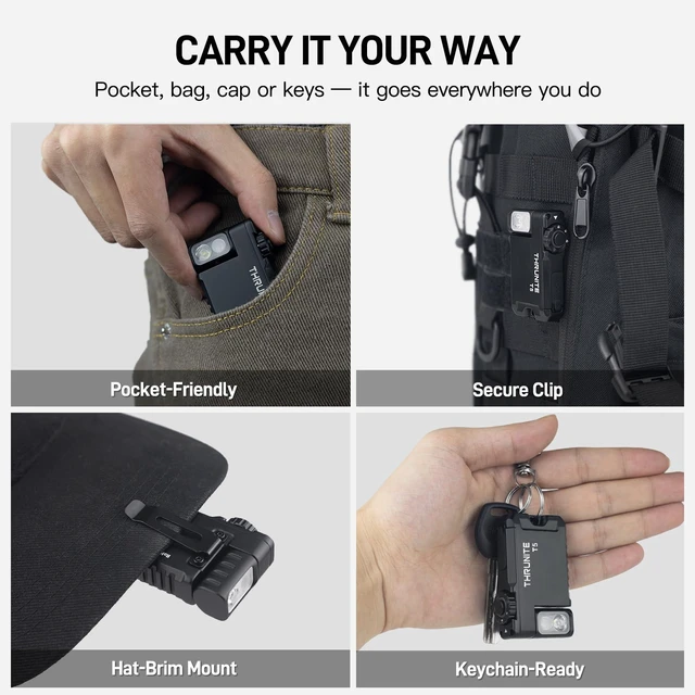 Alt view image 7 of 7 - ThruNite T5 Mini EDC Flashlight, Rechargeable Magnetic Clip Pocket Light | Hands-free 3 ways: magnetic base, 180° pivot head, center clip. 523 lm, 83 m, IPX-6, 1.5 m drop, USB-C