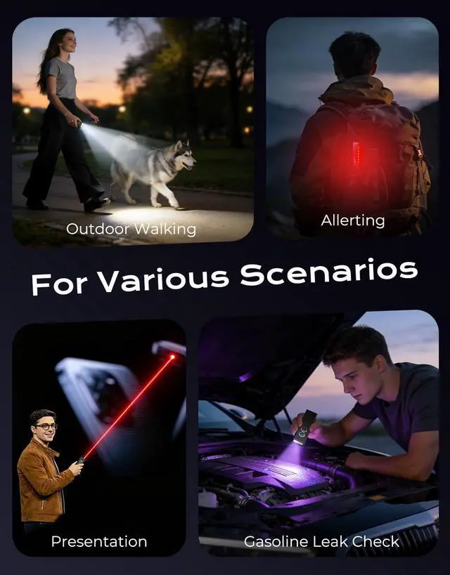 Alt view image 5 of 7 - 1300LM EDC Pocket Flashlight, 5-in-1 (Spotlight/UV/Red Beam/Floodlight/Red LED) Rechargeable Magnetic/Clip Flat Flashlight for Outdoor/Emergency