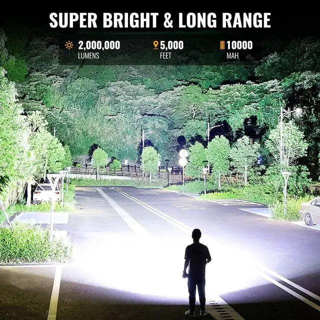 Alt view image 2 of 7 - Rechargeable Spotlight, 2000000 Lumens Super Bright Led Spotlights Flashlight with Cob Light & Foldable Tripod, Spot Lights Long Runtime, Handheld Spotlight for Hunting Boating Outdoor