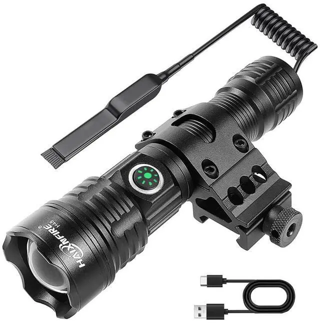 Main image of Tactical Flashlight Type-C USB Rechargeable 6000 lumens Zoomable LED Waterproof flashlights with Pressure Switch Picatinny Rial Light