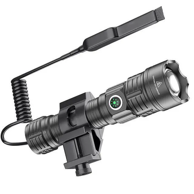 Alt view image 2 of 7 - Tactical Flashlight Type-C USB Rechargeable 6000 lumens Zoomable LED Waterproof flashlights with Pressure Switch Picatinny Rial Light