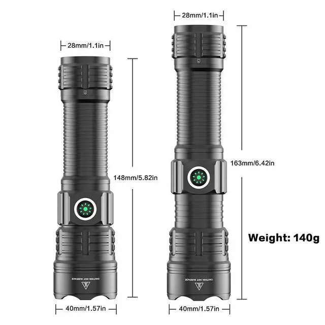 Alt view image 3 of 7 - Tactical Flashlight Type-C USB Rechargeable 6000 lumens Zoomable LED Waterproof flashlights with Pressure Switch Picatinny Rial Light