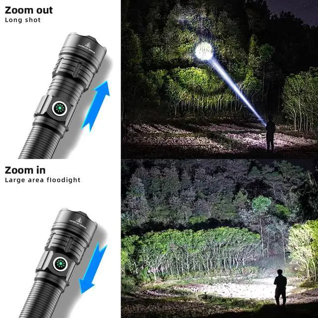 Alt view image 4 of 7 - Tactical Flashlight Type-C USB Rechargeable 6000 lumens Zoomable LED Waterproof flashlights with Pressure Switch Picatinny Rial Light