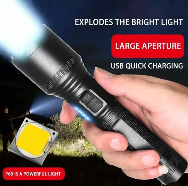 Alt view image 2 of 5 - Super Bright Flashlight, LED High Lumens Flashlights, Emergency Strobe USB C Rechargeable 5 Modes 4X Zoomable IP65 Waterproof Powerful Flash Lights, EDC Everyday Flashlights