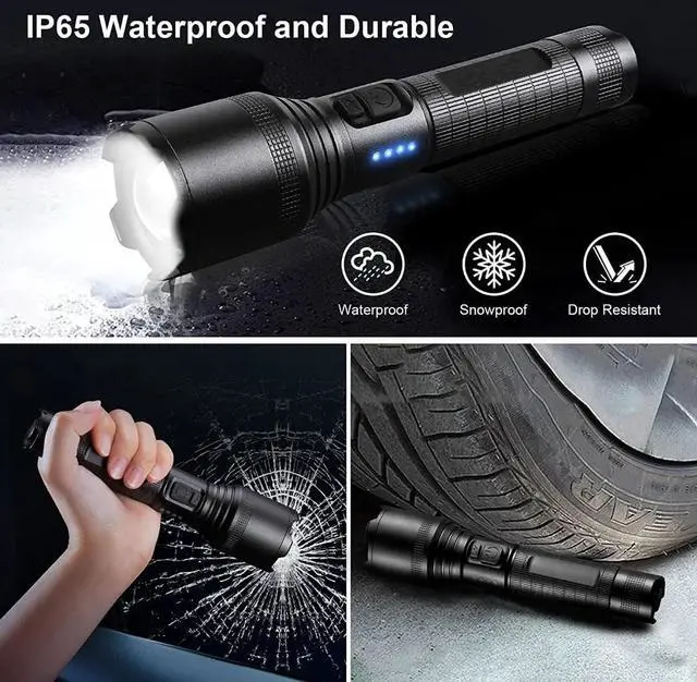 Alt view image 3 of 5 - Super Bright Flashlight, LED High Lumens Flashlights, Emergency Strobe USB C Rechargeable 5 Modes 4X Zoomable IP65 Waterproof Powerful Flash Lights, EDC Everyday Flashlights