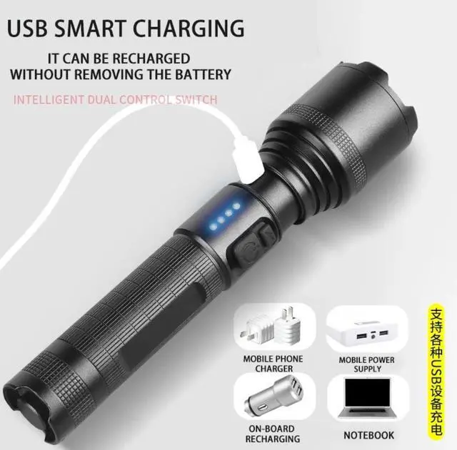 Alt view image 5 of 5 - Super Bright Flashlight, LED High Lumens Flashlights, Emergency Strobe USB C Rechargeable 5 Modes 4X Zoomable IP65 Waterproof Powerful Flash Lights, EDC Everyday Flashlights