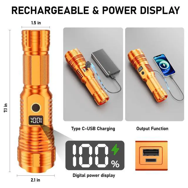 Alt view image 3 of 7 - Rechargeable Flashlights High Lumens, 100000LM LED Super Bright Flash Light