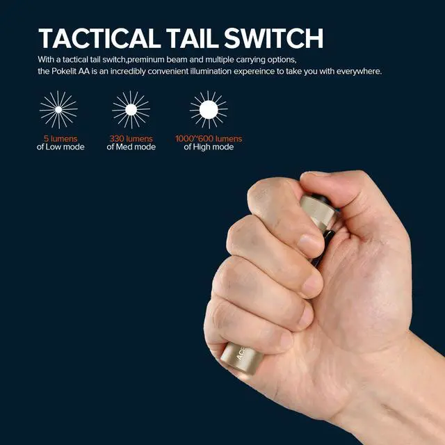 Alt view image 3 of 5 - Pokelit AA Mini Flashlight with Clip, 1000 High Lumens EDC Light
