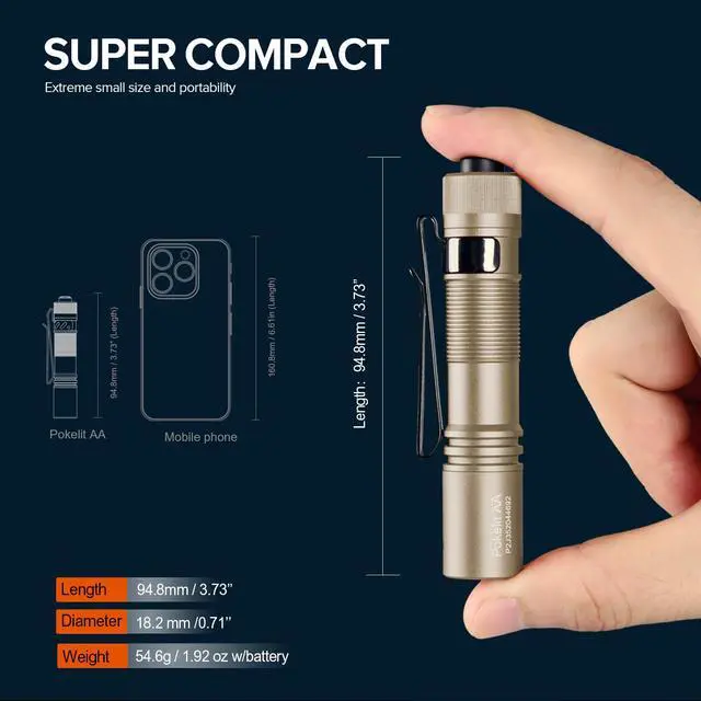 Alt view image 4 of 5 - Pokelit AA Mini Flashlight with Clip, 1000 High Lumens EDC Light