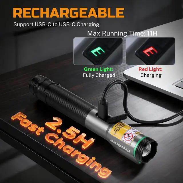 Alt view image 5 of 7 - Rechargeable EDC Flashlight with 500LM White Light and Green Beam