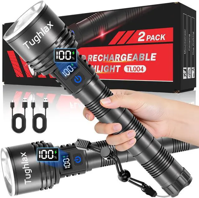 Main image of High Lumens Rechargeable LED Flashlights 2Pack, Super Bright Zoomable Powerful Flashlight with LCD Digital Display, 5 Modes Long Range Tactical Flash Lights for Home Emergency Camping Hunting
