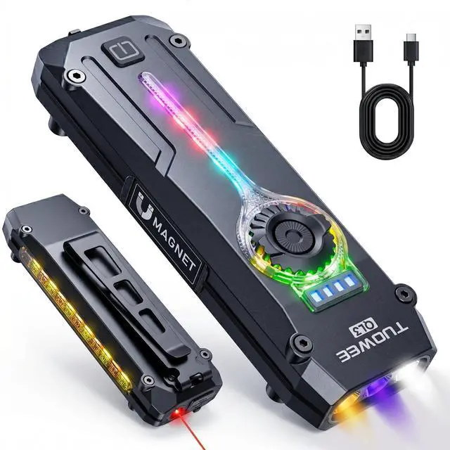 Main image of UV Flat EDC Flashlight Rechargeable 1800 High Lumens Pocket Light with RGB,Magnetic Base Small Flashlights with Dual Switch,Stepless Dimming,USB-C Waterproof Work Flash Light for Work,Home,Emergencies