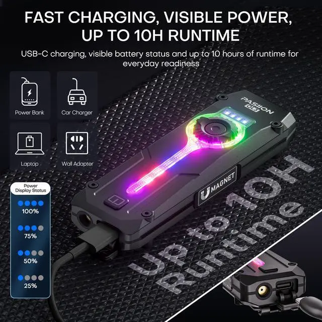 Alt view image 5 of 7 - UV Flat EDC Flashlight Rechargeable 1800 High Lumens Pocket Light with RGB,Magnetic Base Small Flashlights with Dual Switch,Stepless Dimming,USB-C Waterproof Work Flash Light for Work,Home,Emergencies