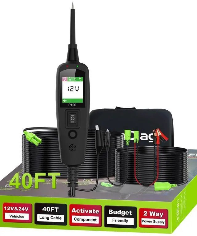 Main image of Circuit Tester Automotive, Power Circuit Probe Tester, Test Light Automotive with 40FT Cable, Car Fuse Tester, AC DC 12V 24V Car Diagnostic Tool, P100