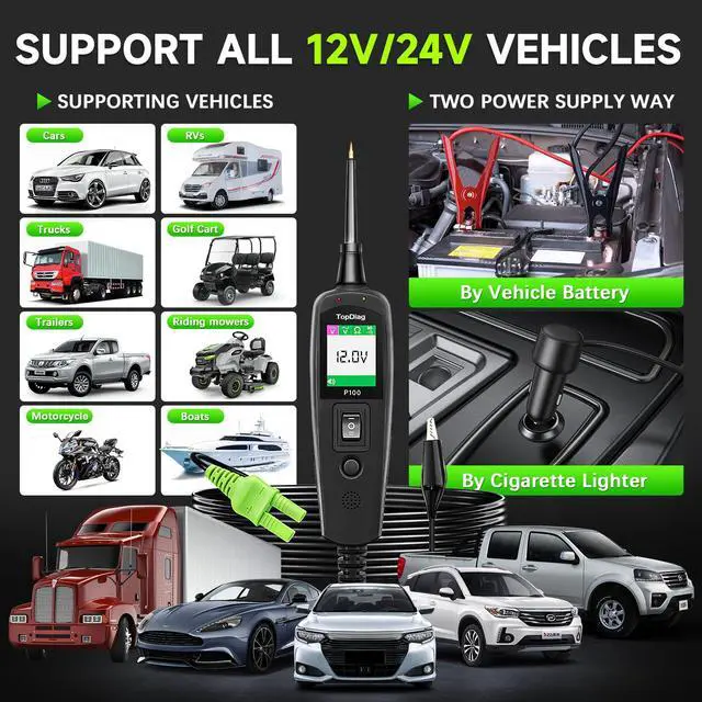 Alt view image 5 of 7 - Circuit Tester Automotive, Power Circuit Probe Tester, Test Light Automotive with 40FT Cable, Car Fuse Tester, AC DC 12V 24V Car Diagnostic Tool, P100