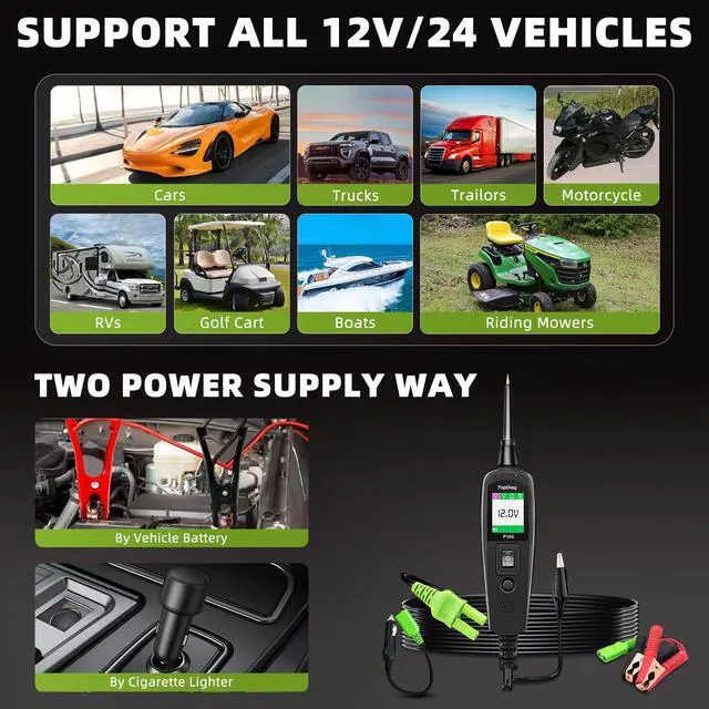 Alt view image 6 of 7 - P100 Automotive Power Circuit Probe Tester, 12 24V Electrical Short/Open Breaker Finder, AC DC Diode Resistance Relay Tester, Continuity Test Digital Multimeter/Ohmmeters, 20 + 20FT Cable