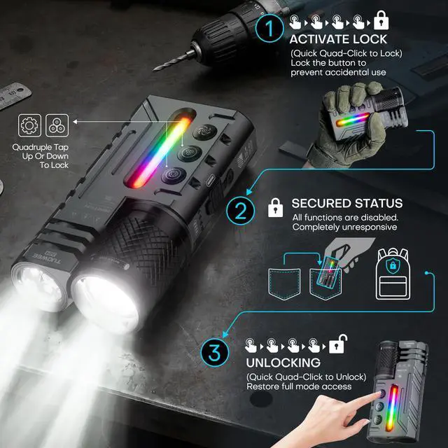 Alt view image 4 of 7 - EDC Flat Flashlight,3000 Lumens Super Bright Compact LED Flashlights with 22 Modes,Magnetic Base,Spotlight Floodlight,Pocket Flash Light with Clip for Home,Camping, Emergency
