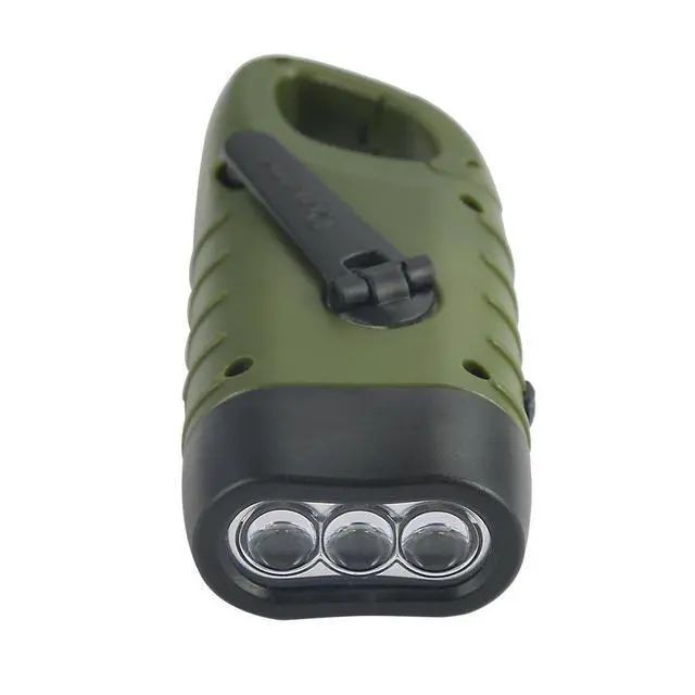 Alt view image 3 of 7 - 2-Pack Hand Crank Solar Powered Flashlight, Emergency Rechargeable LED Survival Flashlight, Quick Snap Carbiner Dynamo Flash Light Torch for Outdoor Sports, Green