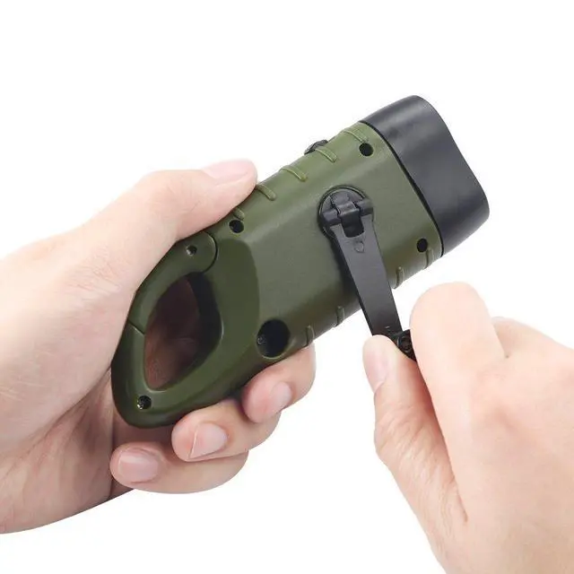 Alt view image 4 of 7 - 2-Pack Hand Crank Solar Powered Flashlight, Emergency Rechargeable LED Survival Flashlight, Quick Snap Carbiner Dynamo Flash Light Torch for Outdoor Sports, Green